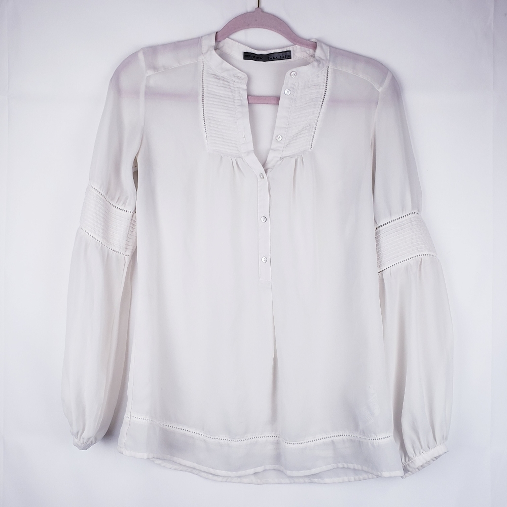 Zara Womens Ivory Boho Peasant Pleated Blouse
